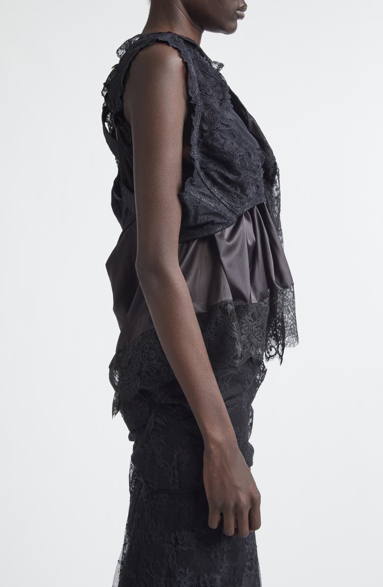 Junya Watanabe Mixed Lace, Satin & Knit Top, Alternate, color, Black