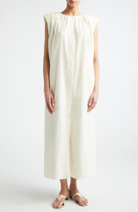 Cara Gathered Sleeveless Cotton & Silk Voile Shirtdress