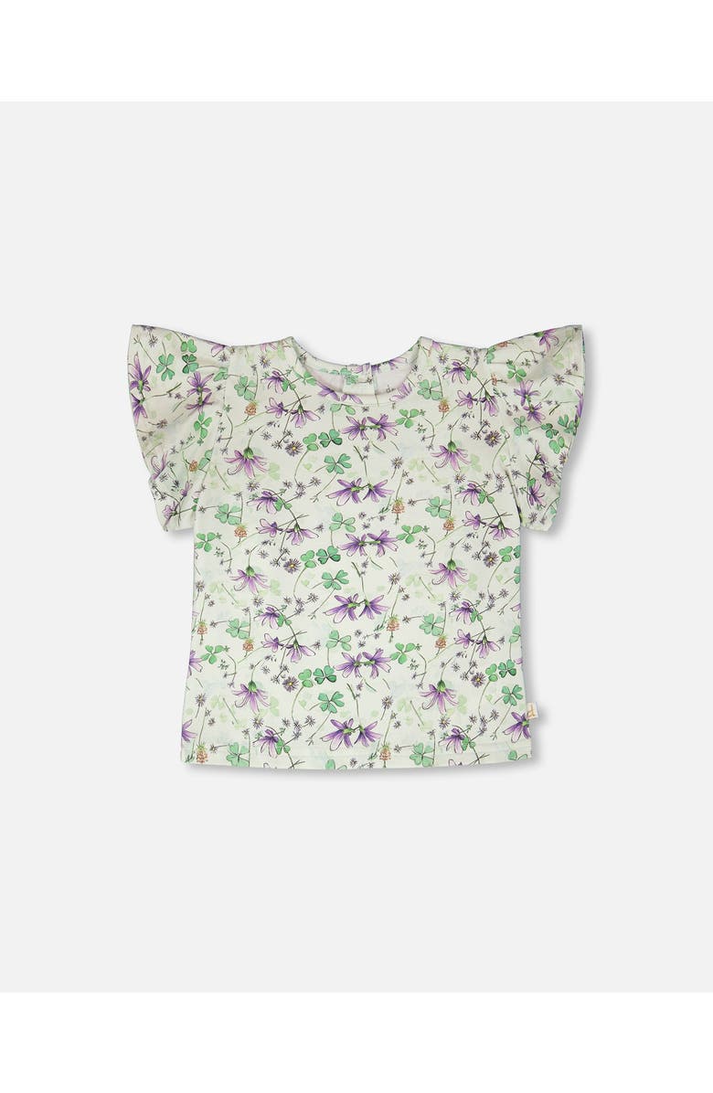 Deux par Deux Jersey Flutter Sleeves Flowers T-Shirt, Main, color, Green Floral Print