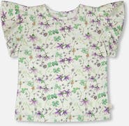 Deux par Deux Jersey Flutter Sleeves Flowers T-Shirt