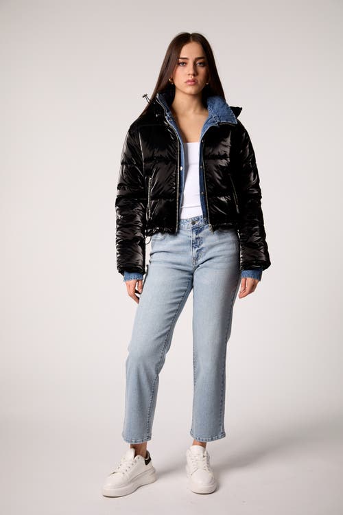 Blue Revival In The Mix Denim Shiny Puffer Jacket