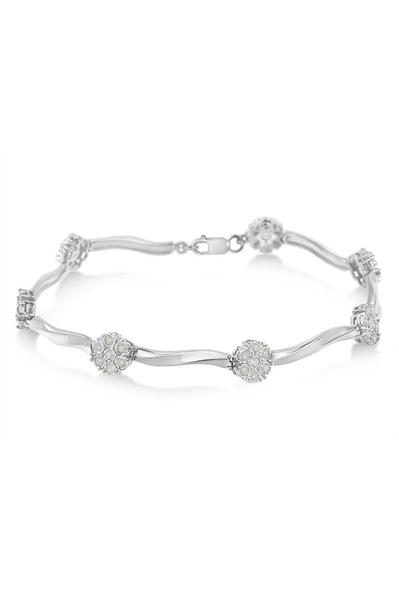 Silver 1/4 Ctw Diamond Cluster Miracle-Set Station & Twisted Bar Tennis Bracelet, Alternate, color, White