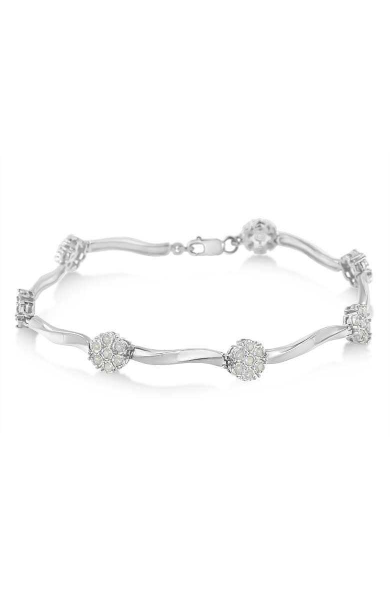Haus of Brilliance Silver 1.0 Ctw Diamond Cluster Miracle-Set Station & Twisted Bar Tennis Bracelet, Alternate, color, White