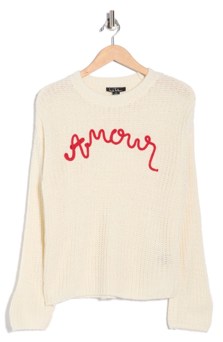 Nicole Miller Amour Embroidered Pullover Sweater, Alternate, color, Cream Red