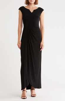 Connected Apparel Crystal Notch Side Ruched Gown