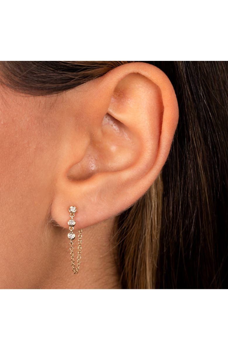 BY ADINA EDEN Triple Diamond Bezel Front Back Chain Stud Earring 14K, Alternate, color, 14K Gold