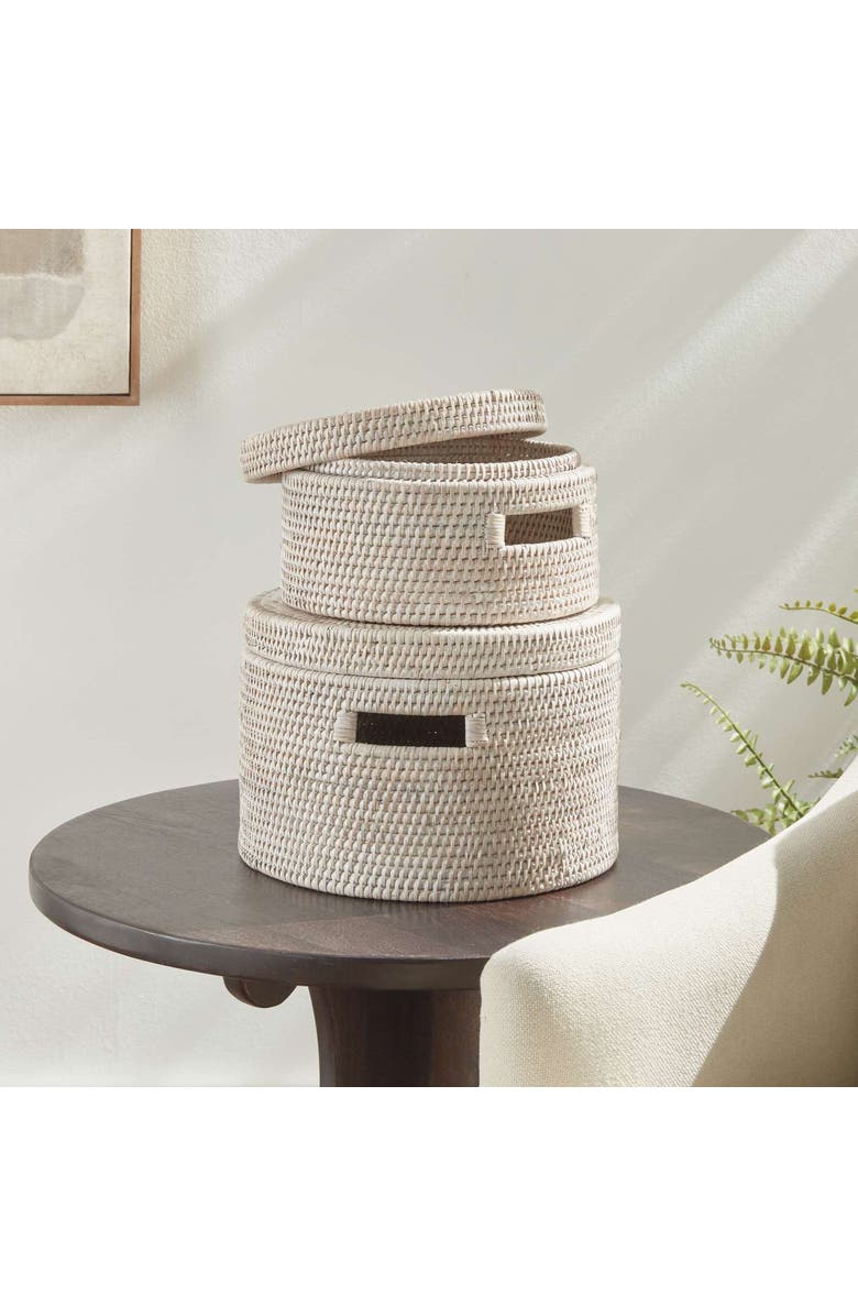 Napa Home & Garden Burma Rattan Round Lidded Boxes Set Of 2, Alternate, color, White