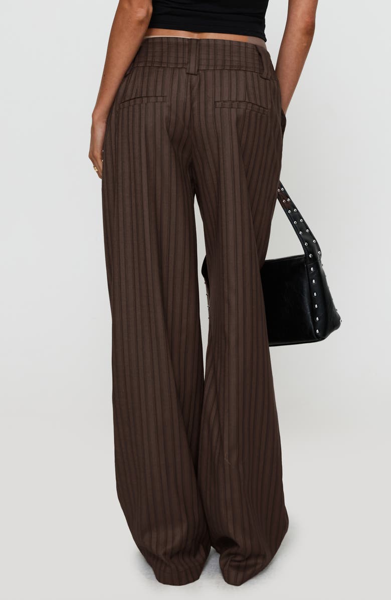 Princess Polly Cedars Stripe Low Rise Wide Leg Pants, Alternate, color, Brown Stripe