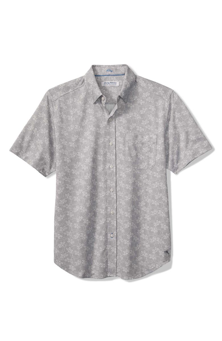 Tommy Bahama San Lucio Lotos Floral IslandZone<sup>®</sup> Short Sleeve Cotton Blend Button-Up Shirt, Main, color, Storm Gray