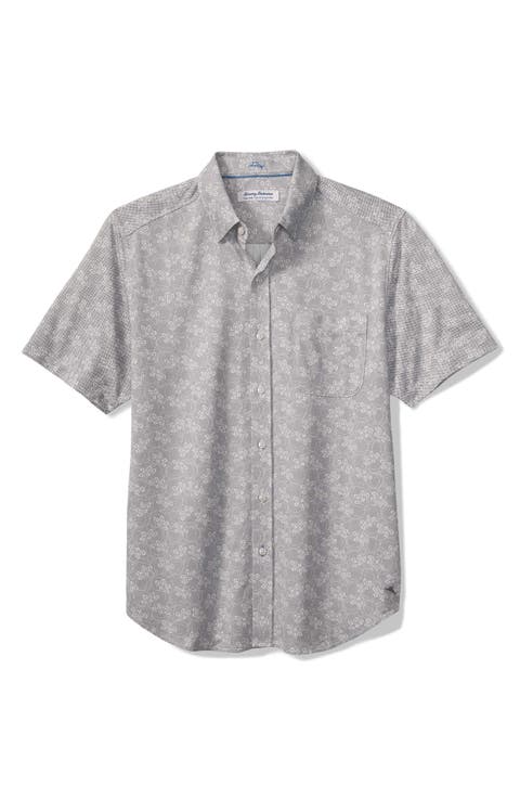 San Lucio Lotus Floral IslandZone® Short Sleeve Cotton Blend Button-Up Shirt (Big & Tall)