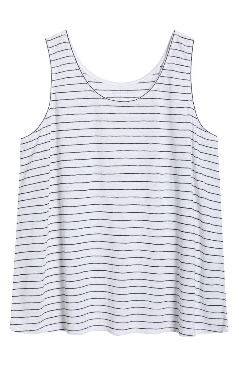 Eileen Fisher Stripe Organic Linen Tank, Main, color, White/ Black