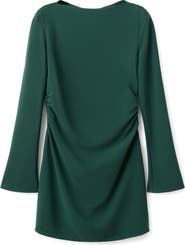 MANGO Ruched Bateau Neck Long Sleeve Minidress