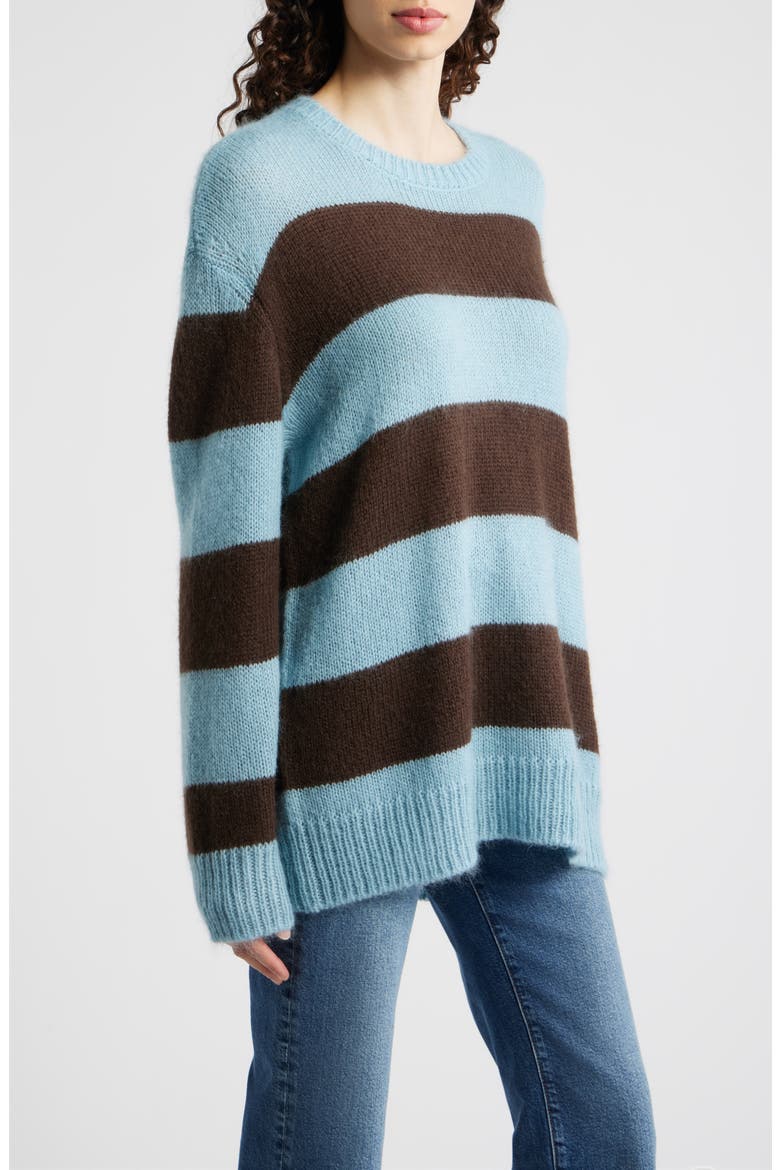 Fuzzy Stripe Crewneck Sweater, Alternate, color, MOCHA MULTI
