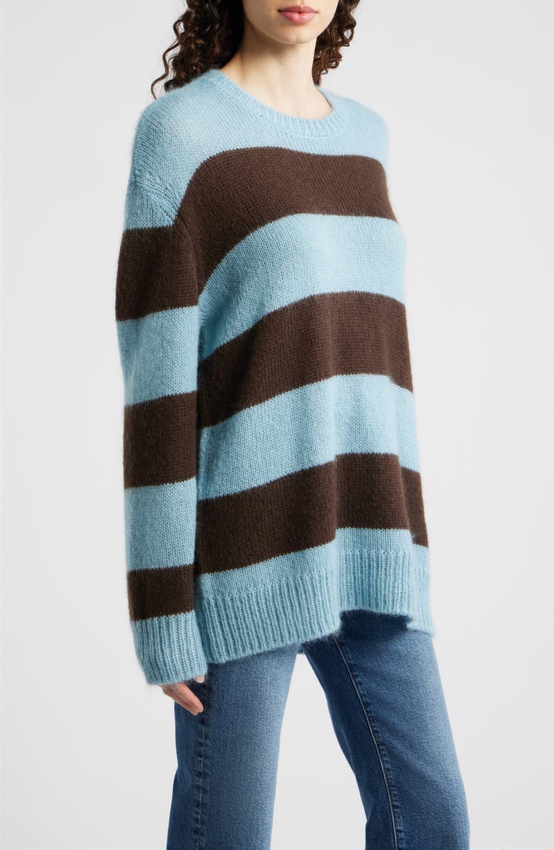 FRAME Fuzzy Stripe Crewneck Sweater, Alternate, color, Mocha Multi
