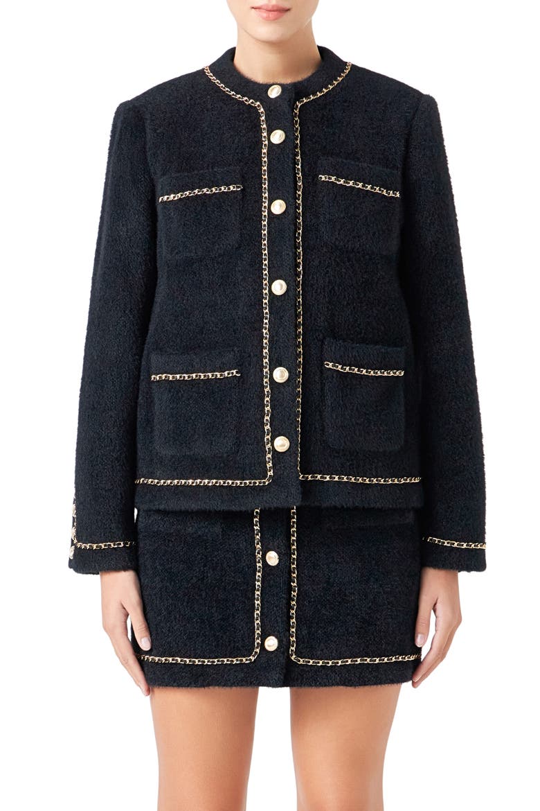 Chain Trim Jacket, Main, color, BLACK