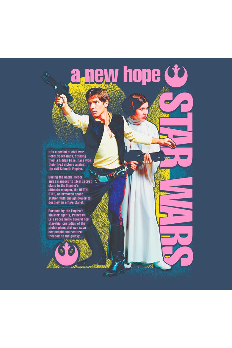 Men's Star Wars A New Hope Pink Han and Leia Poster Graphic T-Shirt, Alternate, color, Midnight