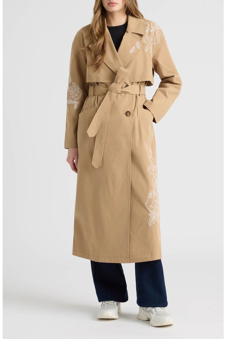 NVLT Embroidered Belted Trench Coat (Women) | Nordstrom