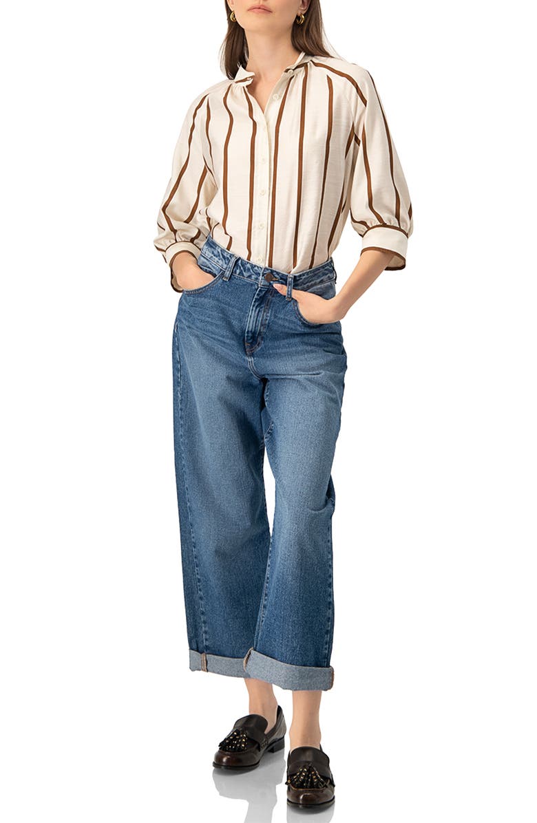 IVONNE Striped Mandarin Collar Shirt, Alternate, color, Natural