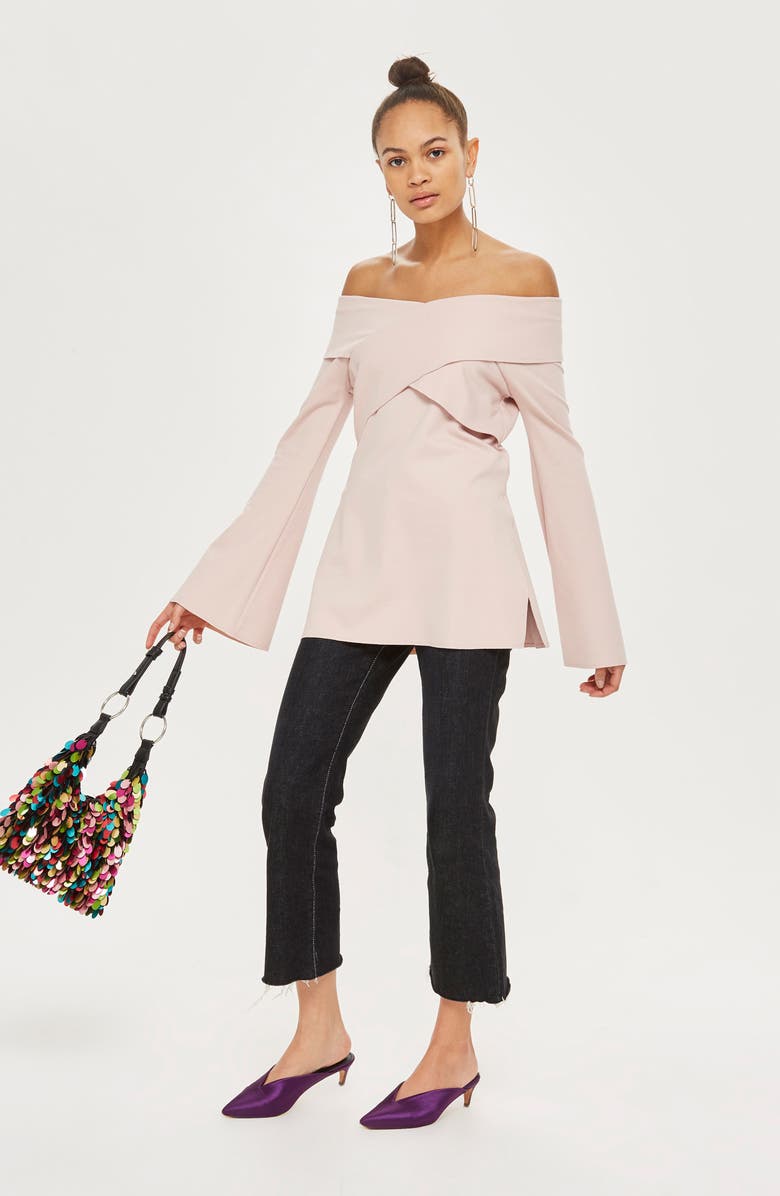 Topshop Off the Shoulder Tunic, Alternate, color,