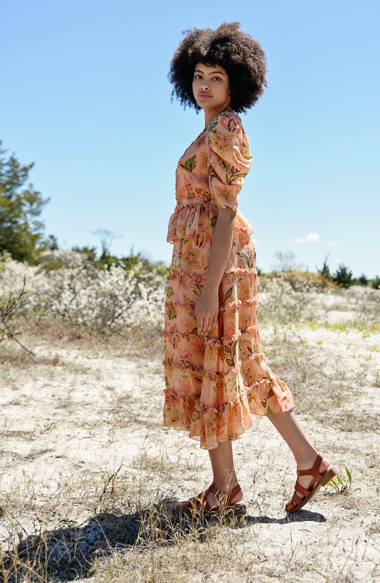 Jessie Zhao New York Gold Garden Metallic Midi Dress, Alternate, color, Orange