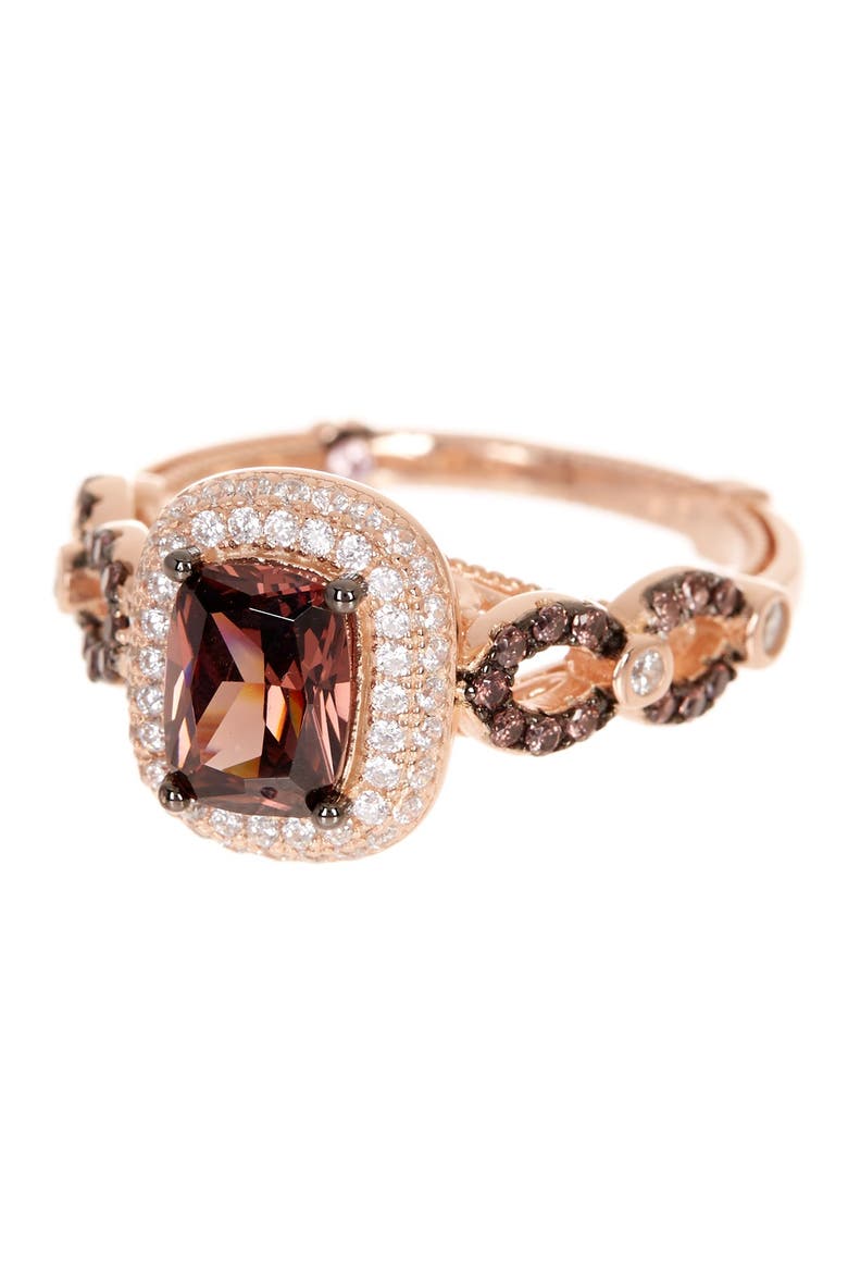 Rose Gold Plated Sterling Silver CZ Halo Ring, Alternate, color, BROWN