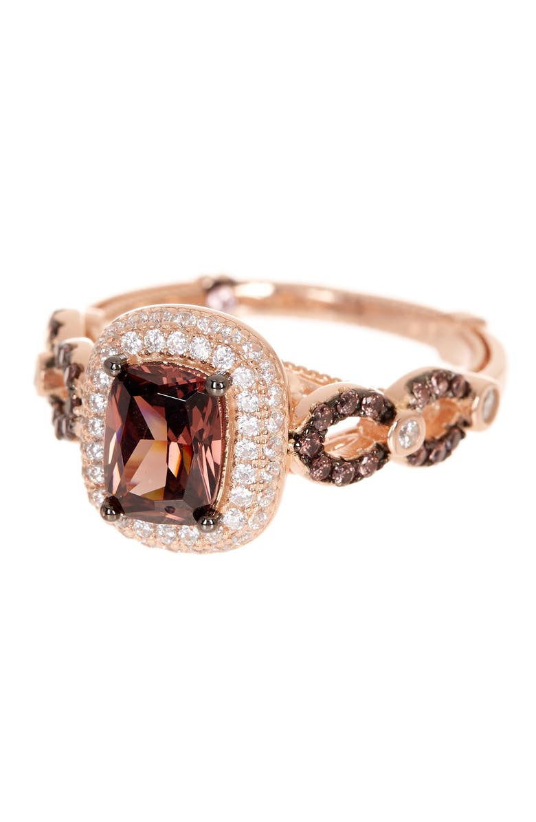 SUZY LEVIAN Rose Gold Plated Sterling Silver CZ Halo Ring, Alternate, color, 