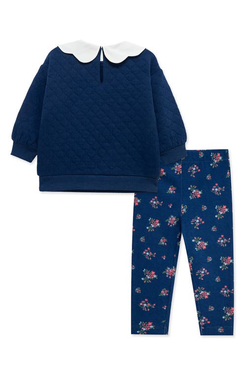 Little Me Scalloped Peter Pan Collar Sweatshirt & Leggings In Blue