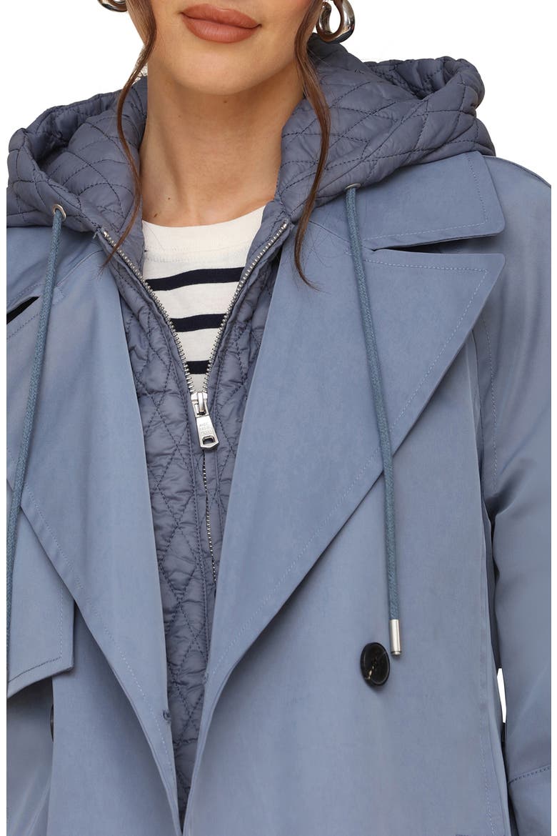 Double Breasted Trench Coat with Hooded Quilted Dickey, Alternate, color, SLATE