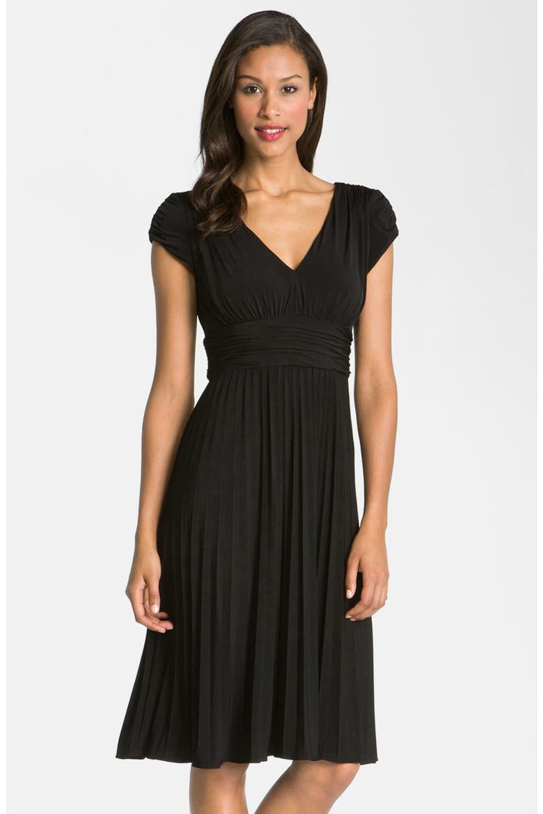 'Sunburst' Pleated Jersey Fit & Flare Dress, Main, color, BLACK