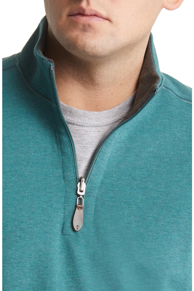 Reversible Cotton Blend Quarter Zip Pullover, Alternate, color, EMERALD/ BROWN