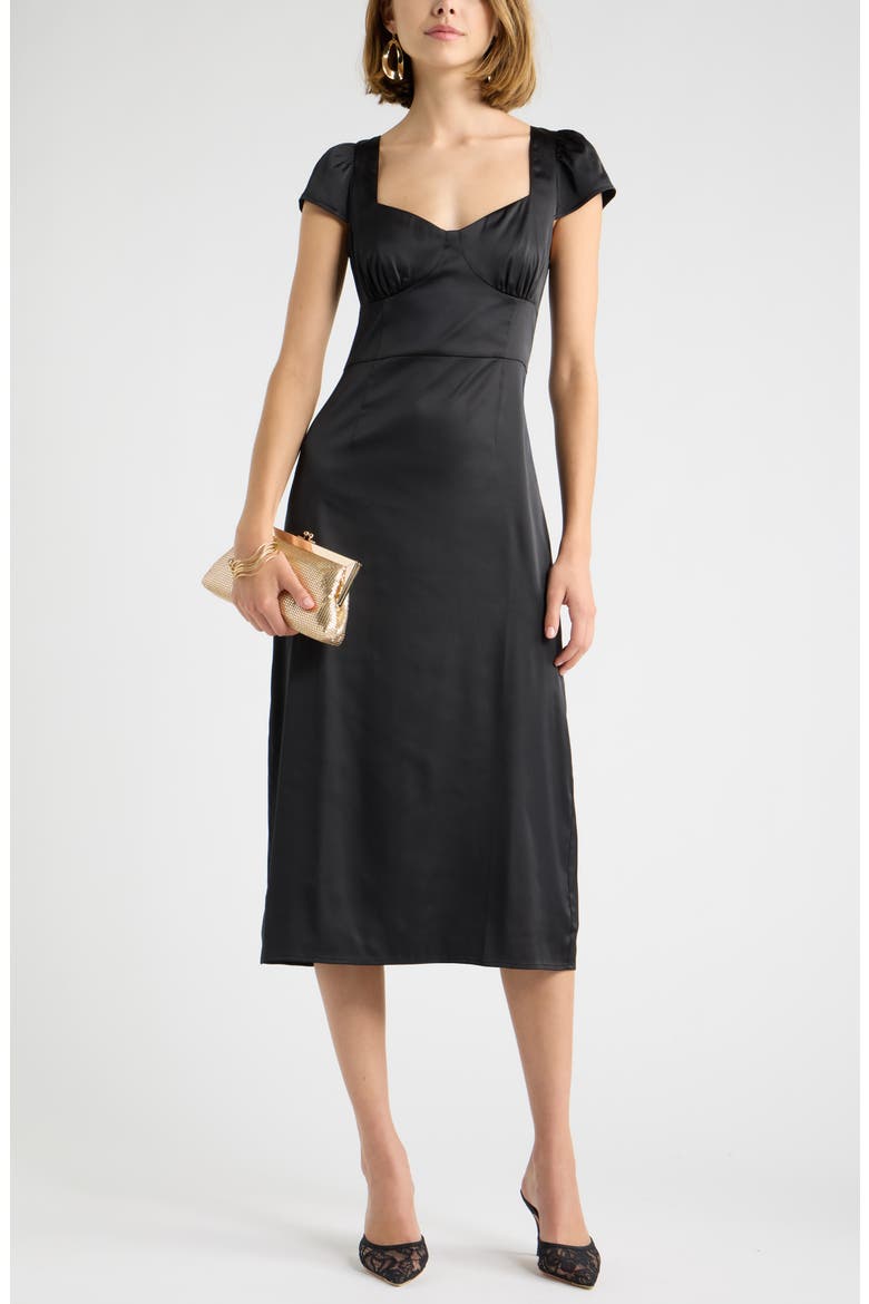 Sweetheart Neck Satin Dress, Main, color, BLACK