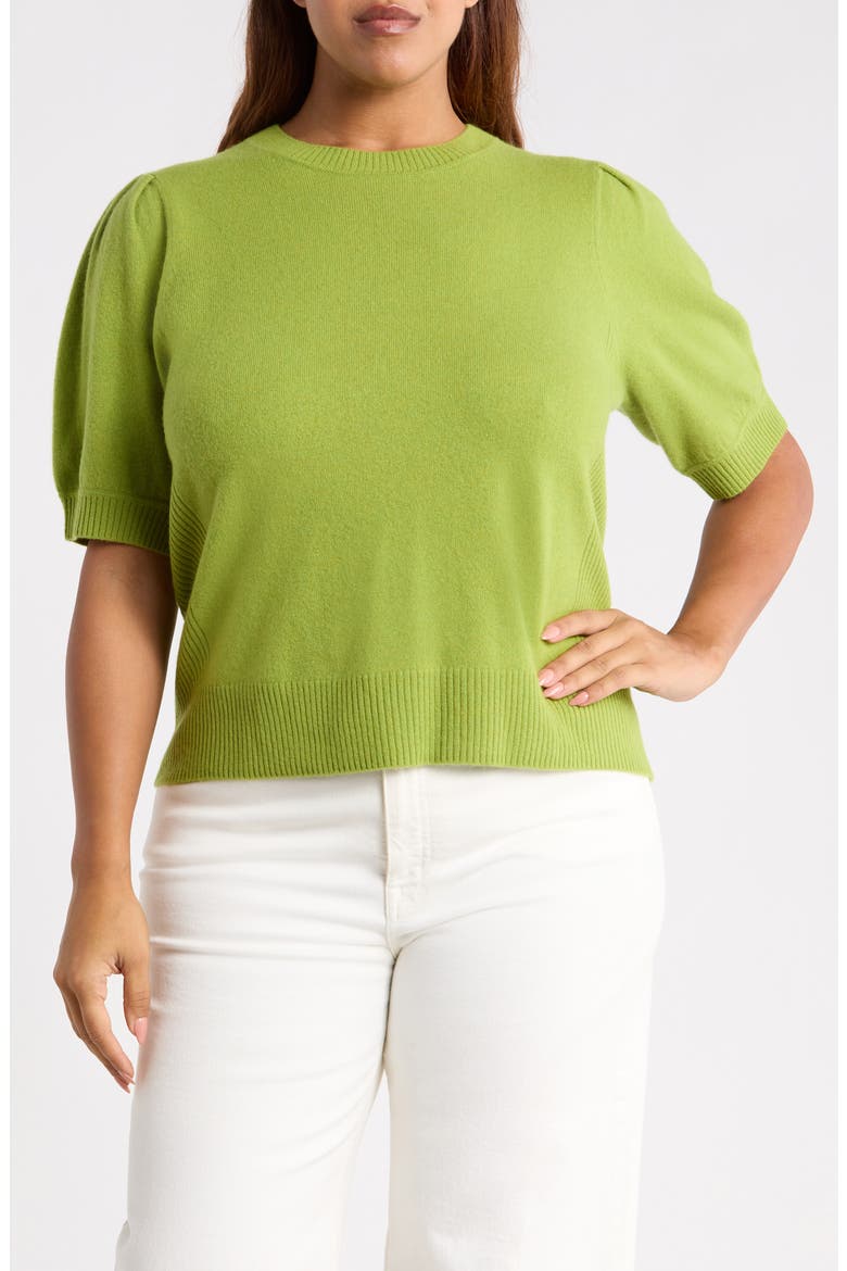 Puff Sleeve Wool & Cashmere Sweater, Main, color, OLIVE BEAN
