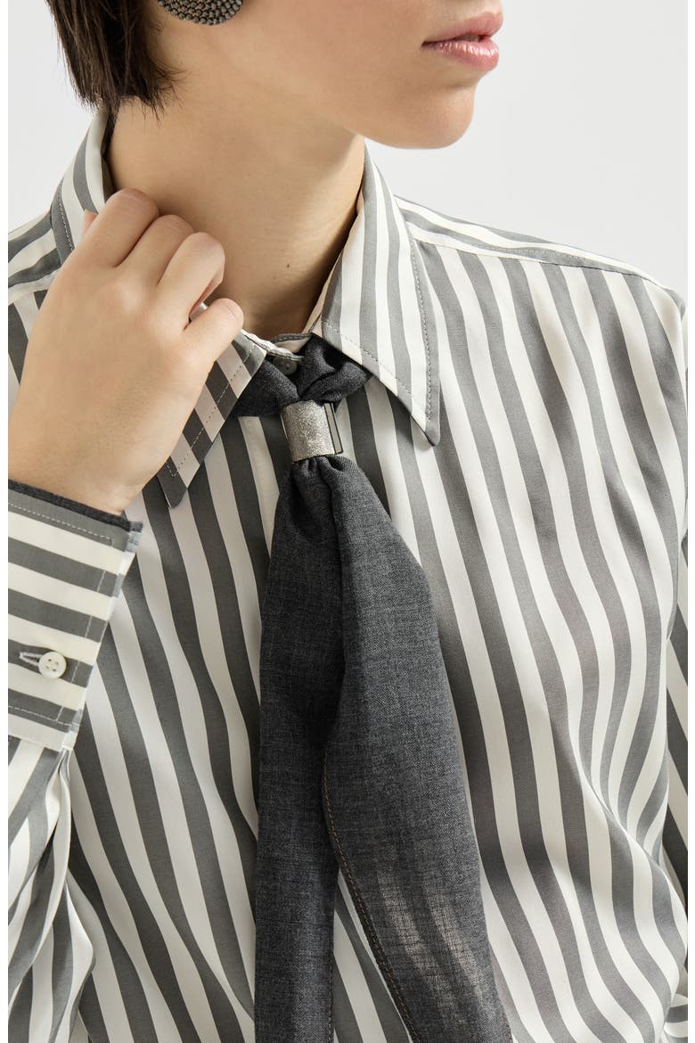 Striped silk poplin shirt with virgin wool foulard, Alternate, color, Green