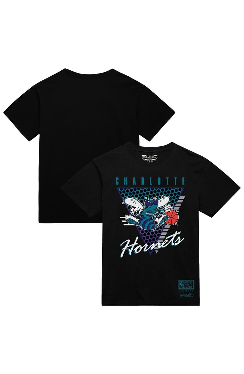 Mitchell & Ness Men's Mitchell & Ness Black Charlotte Hornets Worldwide Collection Tri-Logo T-Shirt, Alternate, color,