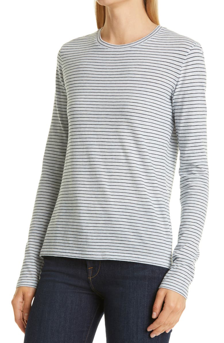 Vince Essentials Pencil Stripe Crewneck T-Shirt, Alternate, color, Heather Powder Blue/Coastal