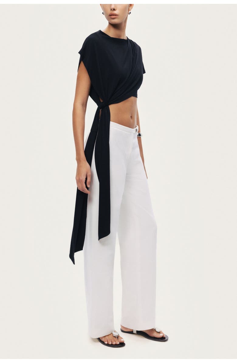 Nocturne Asymmetric Tie-Front Crop Top, Alternate, color, Black