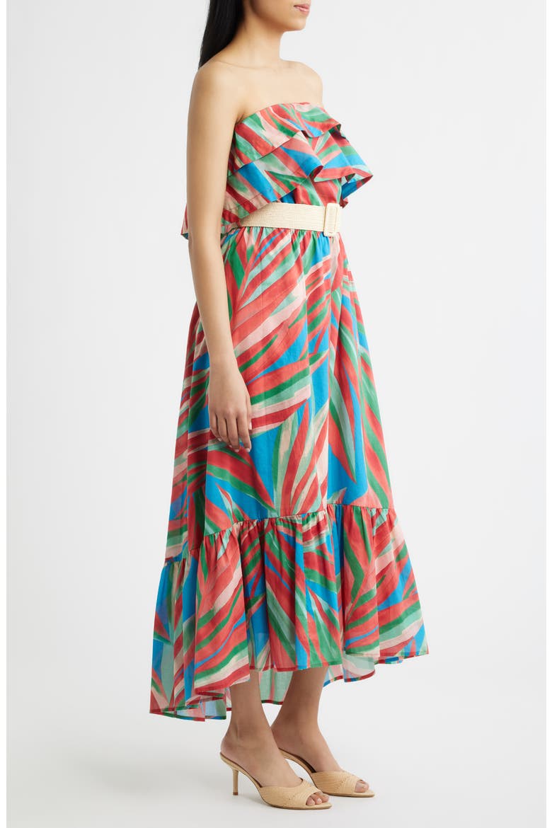Ruffle Belted Strapless Maxi Dress, Alternate, color, RED PALM