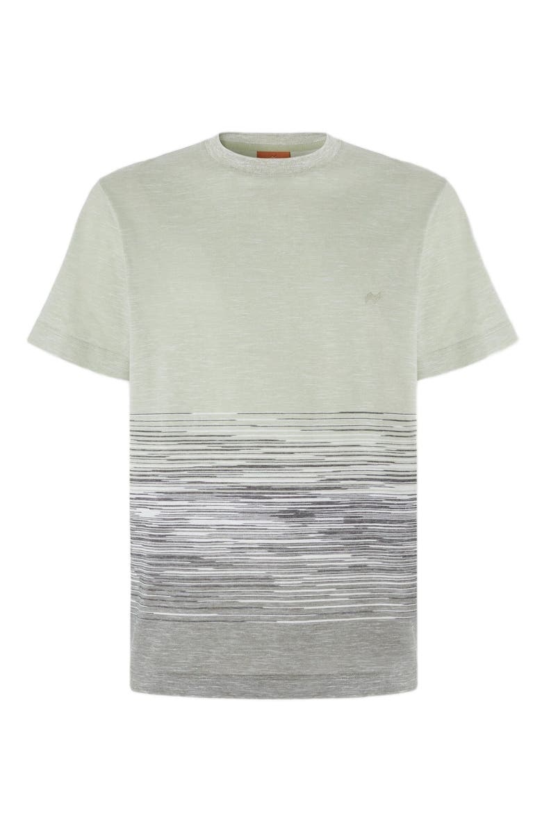 Missoni Crewneck T-shirt In Slub Cotton And Linen With Zigzag Embroidery, Alternate, color, Green