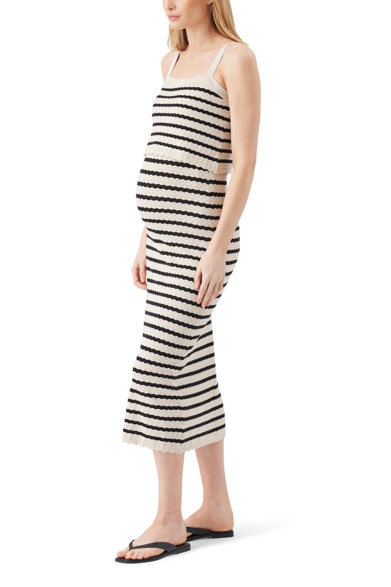 Pointelle Stripe Knit Maternity and Nursing Midi Dress, Alternate, color, Natural / Black