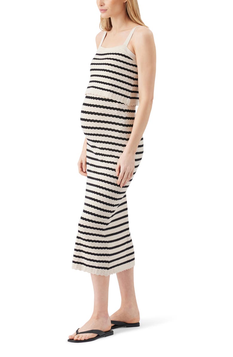 Ripe Maternity Pointelle Stripe Knit Maternity and Nursing Midi Dress, Alternate, color, Natural / Black