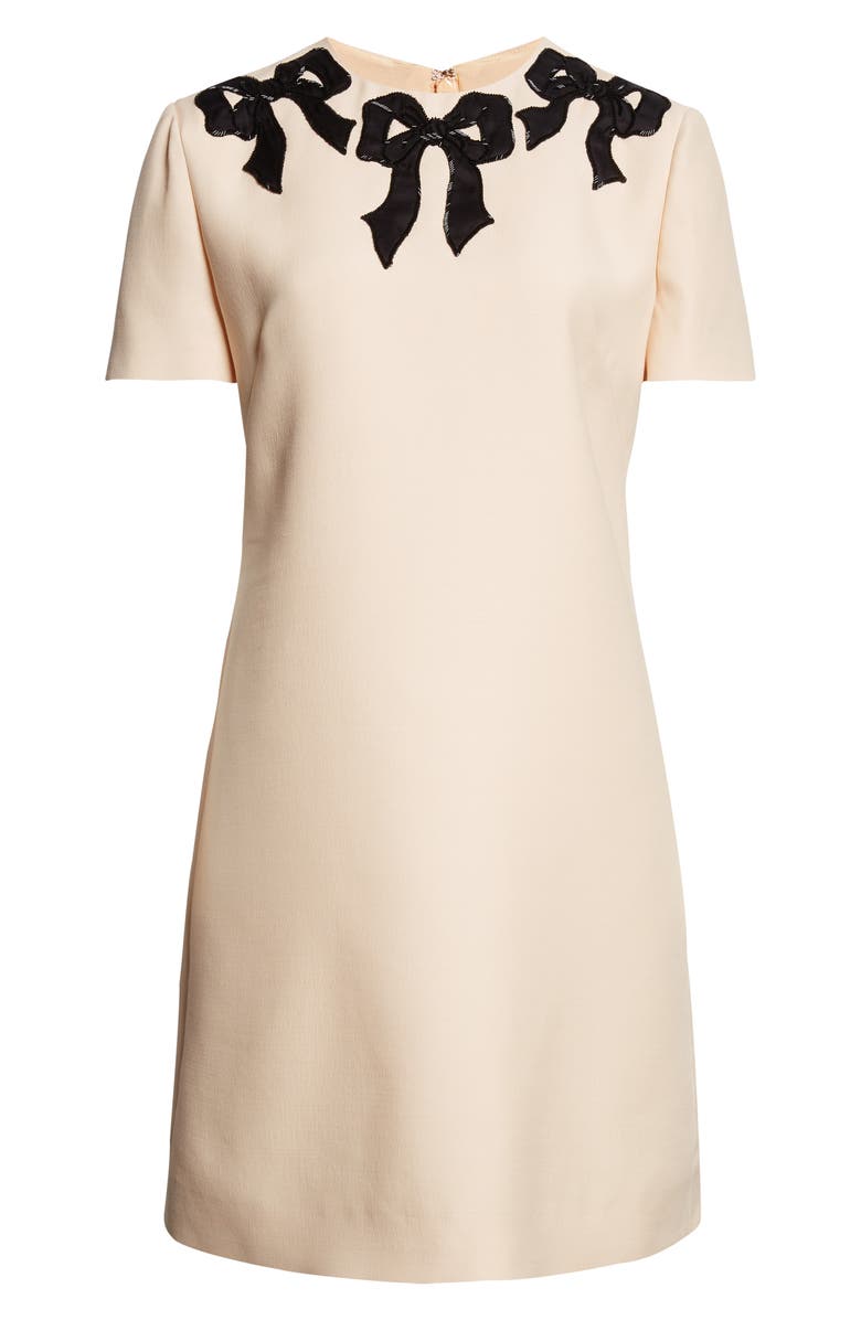Valentino Beaded Bow Detail Crepe Couture Minidress, Alternate, color, Cream/ Black