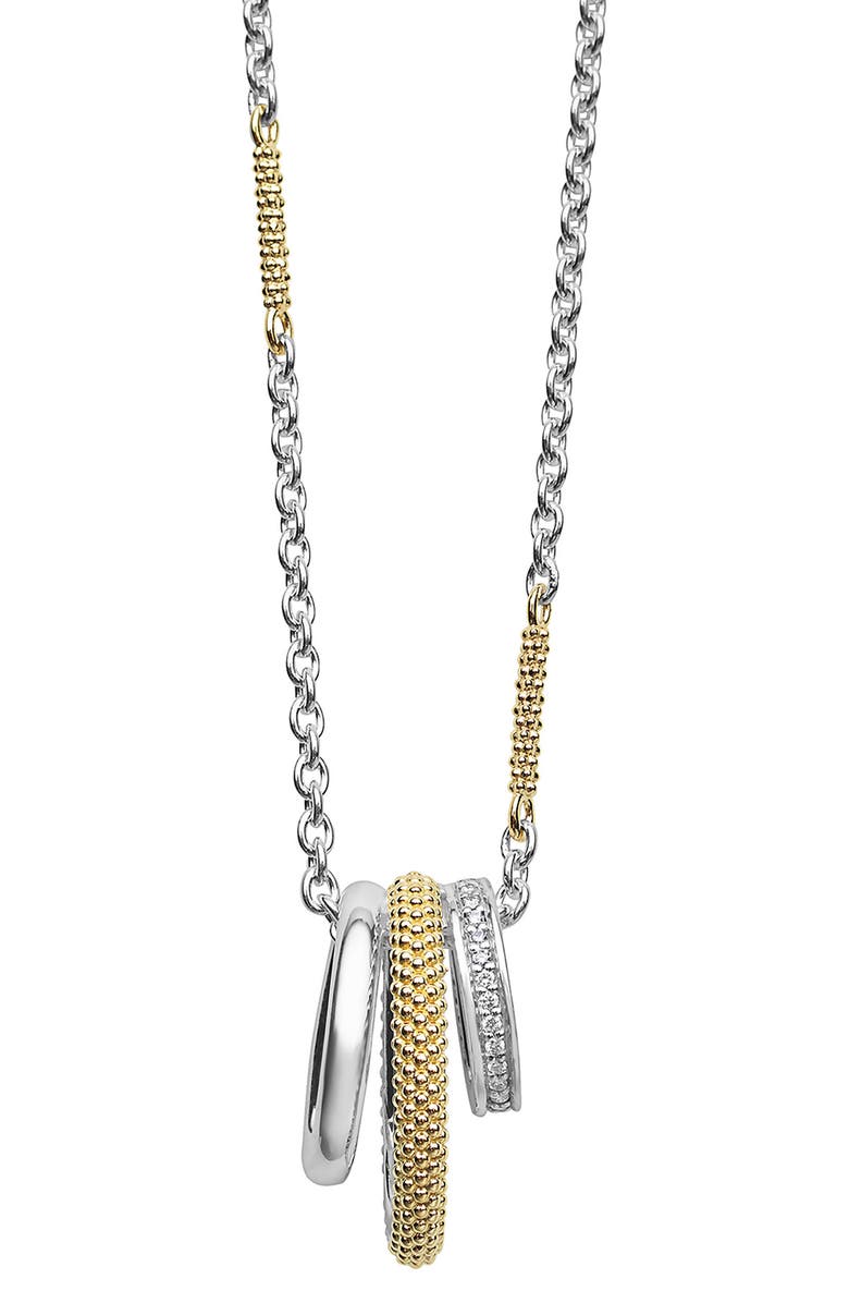 LAGOS Caviar Lux Pavé Diamond Pendant Necklace, Alternate, color, Two-Tone