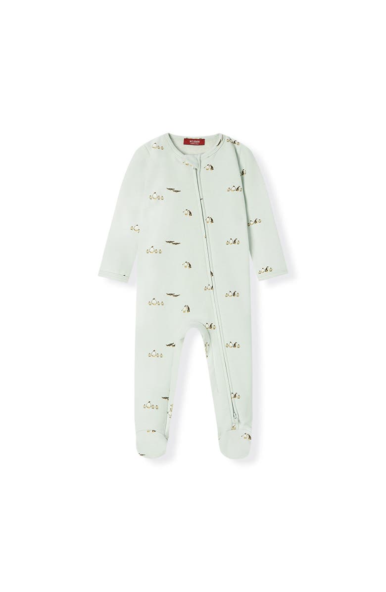 Milkbarn Stretch Fleece Zipper Footed Romper, Main, color, Lil' Penguin