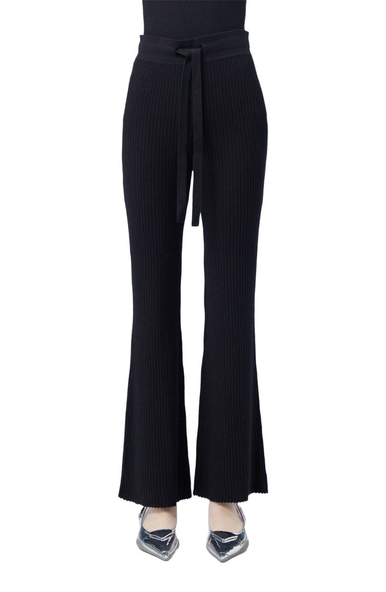 GOBI Mongolian Cashmere Drawstring Ribbed Cotton Silk Cashmere Blend Flares, Alternate, color, Black