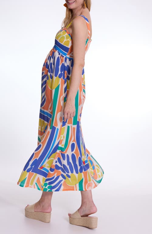 Cache Coeur Naiade Abstract Print Maternity/nursing Maxi Dress In Blue Multi