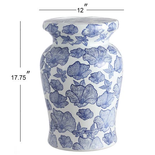 Jonathan Y Poppies 17.7" Ceramic Garden Stool In White/blue