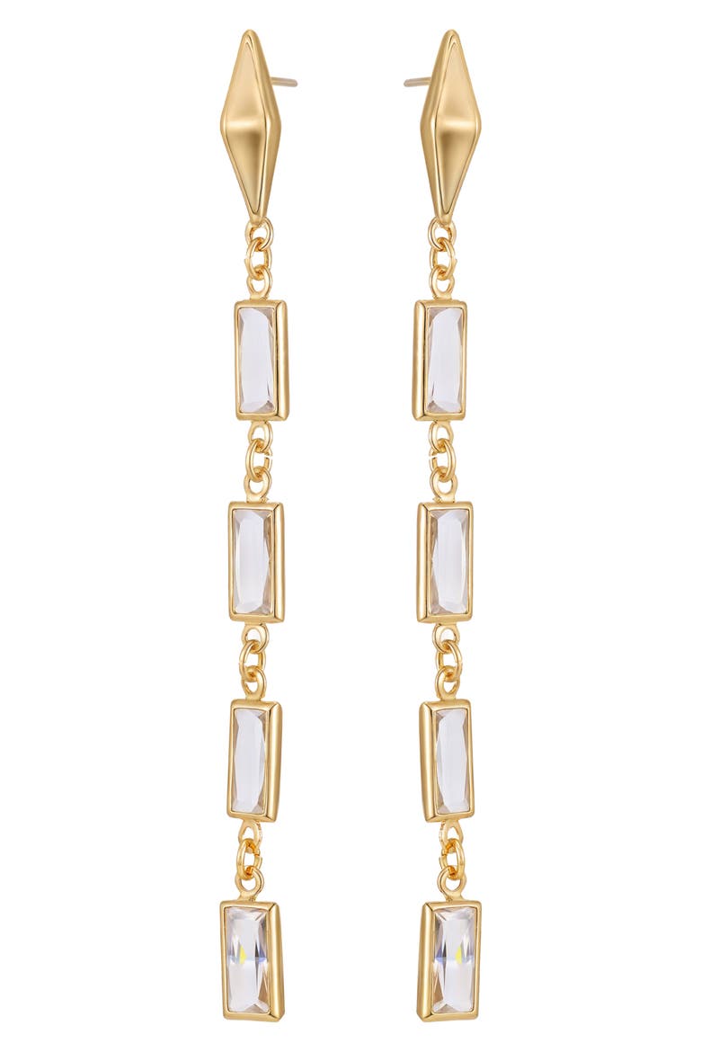Baguette Crystal Linear Drop Earrings, Alternate, color, GOLD