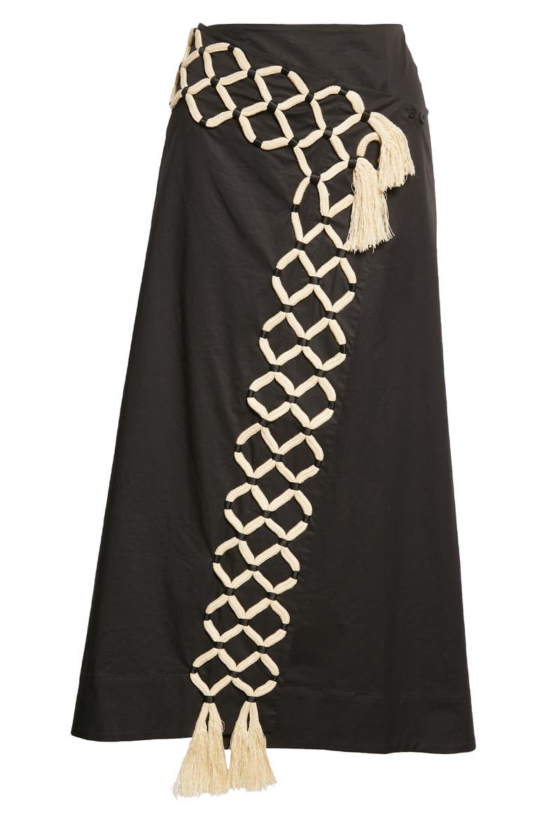Del Mar Rope Trim Wrap Midi Skirt, Alternate, color, BLACK