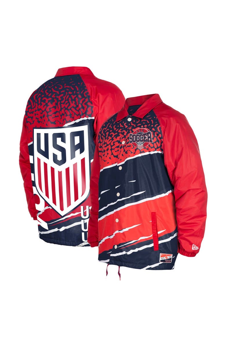 5TH AND OCEAN BY NEW ERA Men's 5th & Ocean by New Era Navy USMNT Throwback Coaches Raglan Full-Snap Jacket, Main, color, Navy