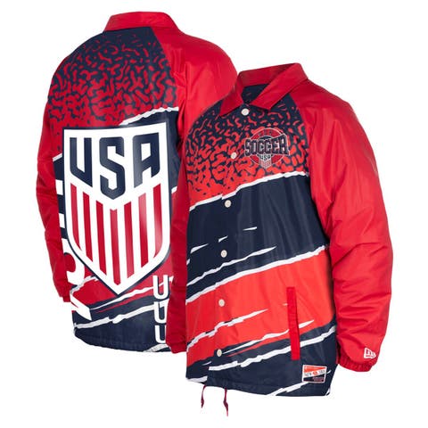 Men's 5th & Ocean by New Era Navy USMNT Throwback Coaches Raglan Full-Snap Jacket